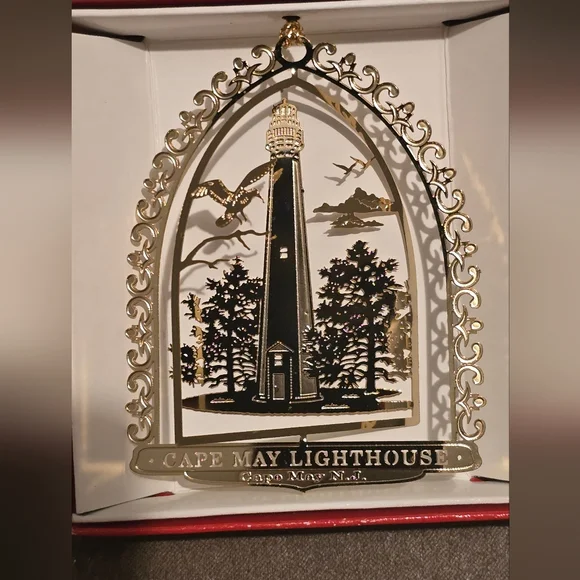 Cape May New Jersey 24k Gold Flashed Brass Lighthouse Ornament NJ Xmas Decor - Picture 4 of 5